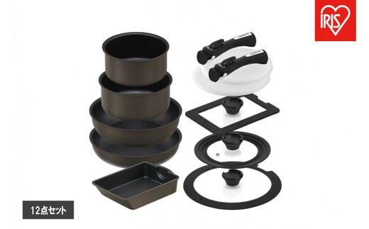 ダイヤモンドコートパンマルチエッグパン入り１２点セット ＩＨガス火対応 MEGI-12S ブラウンメタリック