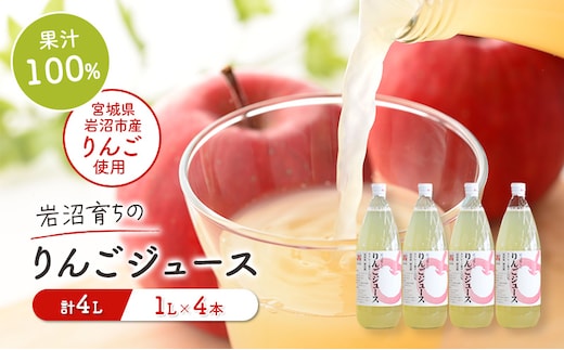 りんごジュース 1L×4本 セット 100% ストレート 1000ml 瓶 りんご ジュース 飲料 飲み物 ドリンク 果汁 果汁ジュース リンゴジュース 岩沼育ち 宮城 宮城県 岩沼市