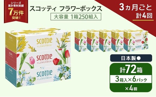 定期便 ティッシュ スコッティ フラワーボックス 3箱 × 6 パック《 3ヶ月ごと計 4回 》ティッシュセット