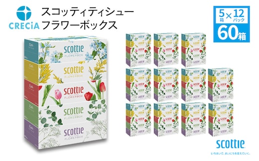 ティッシュ スコッティ フラワーボックス 60箱 (5箱×12パック) ティッシュペーパー ティシュー ティシューペーパーボックスティッシュ ボックスティシュー ティシュペーパー 防災 災害 日用品 消耗品 生活用品 生活必需品 まとめ買い 宮城県 岩沼市