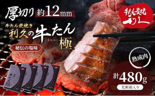 【特別寄附額】 牛タン 極 480g (120g×4個) セット 利久 牛たん 熟成肉 タン塩 厚切り牛タン 牛 牛肉 肉 お肉 タン タン中 タン元 厚切り 焼肉 焼き肉 惣菜 おかず ごはんのお供 ギフト プレゼント お歳暮 お土産 冷凍 冷凍配送 宮城 宮城県 岩沼市