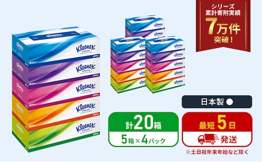 ティッシュ クリネックス ティシュー 5箱入×4パック ティッシュペーパー セット 柔らかい 節約 日用品 日用雑貨 消耗品 備蓄 備蓄品 備蓄用 防災 災害 ボックスティッシュ テッシュ ペーパー ローリングストック 宮城 岩沼市