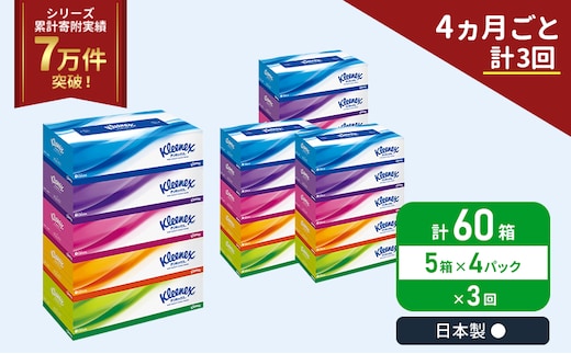 定期便 ティッシュ クリネックス ティシュー 5箱入×4パック《4ヶ月ごと計3回》 ティッシュペーパー セット 柔らかい 節約 日用品 日用雑貨 備蓄 備蓄用 防災 災害 ボックスティッシュ テッシュ ペーパー ローリングストック 宮城 岩沼市