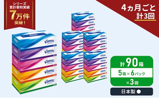 定期便 ティッシュ クリネックス ティシュー 5箱入×6パック《4ヶ月ごと計3回》 ティッシュペーパー セット 柔らかい 節約 日用品 日用雑貨 備蓄 備蓄品 備蓄用 防災 災害 ボックスティッシュ テッシュ ペーパー宮城 岩沼市