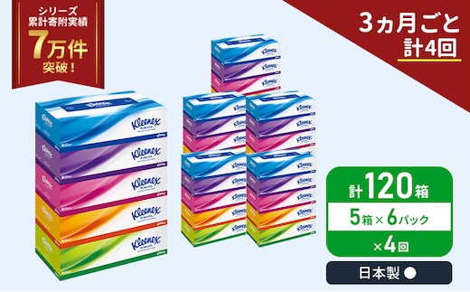 定期便 ティッシュ クリネックス ティシュー 5箱入×6パック《3ヶ月ごと計4回》 ティッシュペーパー セット 柔らかい 節約 日用品 日用雑貨 備蓄 備蓄品 備蓄用 防災 災害 ボックスティッシュ テッシュ ペーパー 宮城 岩沼市