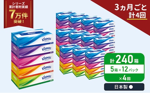 定期便 ティッシュ クリネックス ティシュー 1ケース (5箱入×12パック)《3ヶ月ごと計4回》 ティッシュペーパー セット 柔らかい 節約 日用品 日用雑貨 備蓄 備蓄品 備蓄用 防災 災害 ボックスティッシュ ペーパー 宮城 岩沼市