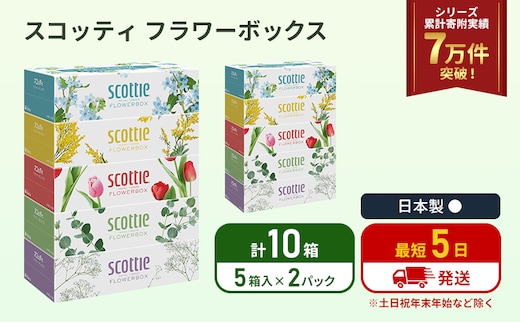 ティッシュ スコッティ フラワーボックス 10箱 (5箱×2パック) ティッシュペーパー ティシュー ティシューペーパーボックスティッシュ ボックスティシュー ティシュペーパー 防災 災害 日用品 生活用品 生活必需品 宮城県 岩沼市