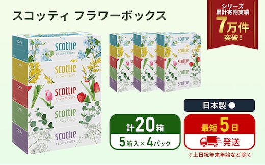 ティッシュ スコッティ フラワーボックス 20箱 (5箱×4パック) ティッシュペーパー ティシュー ティシューペーパーボックスティッシュ ボックスティシュー ティシュペーパー 防災 災害 日用品 生活用品 生活必需品 宮城県 岩沼市