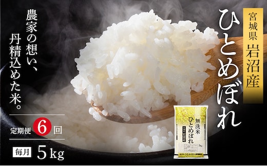 【令和7年産新米/6ヶ月連続定期便】無洗米 ひとめぼれ 5kg×6回 米 岩沼産 お米 白米 ブランド米 単一原料米 5キロ こめ コメ おこめ ご飯 ライス 東北 宮城県産 宮城県産ひとめぼれ 宮城米