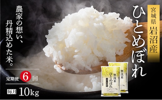 【令和7年産新米/6ヶ月連続定期便】無洗米 ひとめぼれ 10kg×6回 米 岩沼産 お米 白米 ブランド米 単一原料米 10キロ こめ コメ おこめ ご飯 ライス 東北 宮城県産 宮城県産ひとめぼれ 宮城米