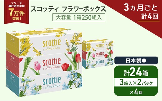 定期便 ティッシュ スコッティ フラワーボックス 3箱 × 2 パック《 3ヶ月ごと計 4回 》ティッシュセット