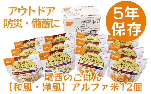尾西のごはん【和風・洋風】アルファ米12個【アウトドア・防災・備蓄に】
