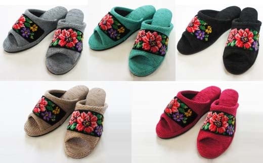 シェニーモール織ヒールスリッパ（約23.5cmまで）＜カラー：グリーン＞ 【04301-0364】