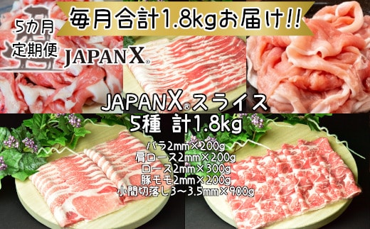 【定期便5か月】JAPAN X5種スライスセット1.8kg 【真空パック・ロース・肩ロース・バラ・モモ・小間】 【04301-0551】