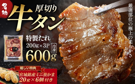 蔵王福膳・柔らか牛タン(特製果実たれ) 600g・笹かま付き 牛たん 牛タン 仙台名物 厚切り 蔵王 人気 【04301-0565】