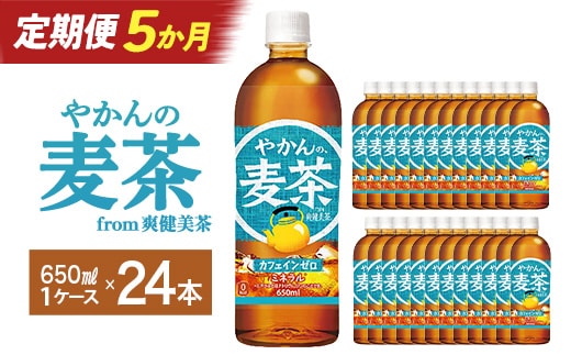 【5か月連続お届け】やかんの麦茶 from 爽健美茶 650ml PET×24本 コカコーラ 麦茶 茶 お茶 カフェインレス ペットボトル 常備 備蓄 定期便 蔵王 【04301-0925】