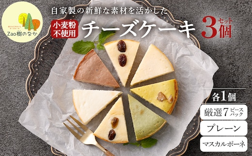【選べる組合せ】蔵王のチーズケーキ専門店 選べるチーズケーキ＜厳選7ピースパック1個・プレーンチーズケーキ1個・マスカルポーネ1個＞ 【04301-1075】