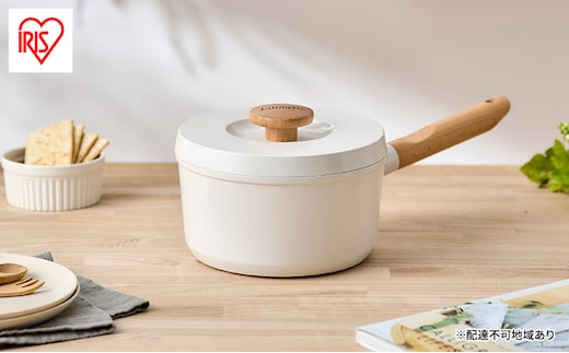 鍋 片手鍋 18cm なべ 無加水鍋 LUO-P18 ホワイト アイリスオーヤマ 片手無加水鍋 ih ガス火 ふた 蓋付き セラミック IH対応 ガス火対応 北欧 おしゃれ かわいい シンプル LUONTO ルオント プレゼント キッチン雑貨 