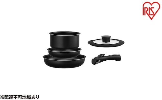 フライパン セット ガス アイリスオーヤマ 鍋 5点セット NTF-SEG5 ブラックメタリック 取っ手が外せるフライパン なべ ガス火 ダイヤモンドコーティング 調理器具 調理用品 家電 新生活