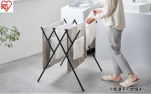 物干し 伸縮タオル干し SWX-700RC ブラック タオルハンガー タオル干し アイリスオーヤマ スタンド ハンガー コンパクト ステンレス 伸縮 省スペース タオルスタンド スリム ラック 室内物干し 洗濯物干し 物干しスタンド 部屋干し タオル