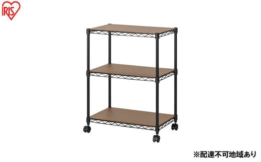カラーメタルラック ウッドボード付き CMM-55073B ブラック ラック 棚 おしゃれ キャスター キャスター付 収納ラック キッチン ウッドボード付き メタルラック メタル カラーラック 収納 リビング 寝室 かわいい アイリスオーヤマ 幅55