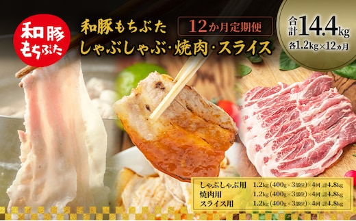 和豚もちぶた 12ヵ月定期便 計14.4kg しゃぶしゃぶ 焼肉 スライス 豚バラ 肩ロース モモ