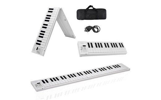 折りたたみ 電子ピアノ 61鍵盤 日本語表記 充電式 ワイヤレス 入門用 初心者 大人 子供 電子キーボード 電子 ピアノ キーボード 折りたたみ式 折り畳み 練習 楽器 録音 再生 リズム 音色 自動伴奏 スリム SunRuck SR-DP08F-WH