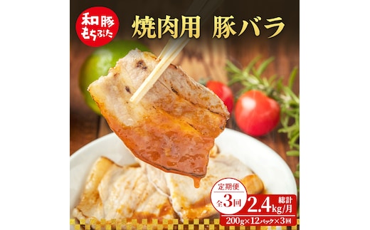 【定期便 3回】焼肉用 豚バラ 和豚 もちぶた 200g×12 (2.4kg) 豚肉 ポーク 肉 豚 国産 宮城県産 小分け バラ肉 豚バラ肉 ストック 精肉