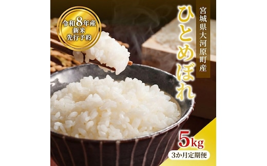 ひとめぼれ 定期便3回/5kg×1袋 令和8年産 新米 先行予約 宮城県産 米 精米 白米