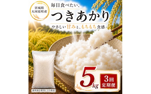 つきあかり 定期便 3回/5kg×1袋 令和8年産 新米 ブランド米 白米 精米 【小分け】 宮城県大河原町産