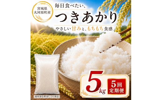 つきあかり 定期便 5回/5kg×1袋 令和8年産 新米 ブランド米 白米 精米 【小分け】 宮城県大河原町産