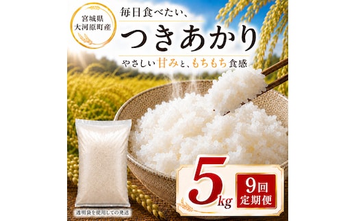 つきあかり 定期便 9回/5kg×1袋 令和8年産 新米 ブランド米 白米 精米 【小分け】 宮城県大河原町産
