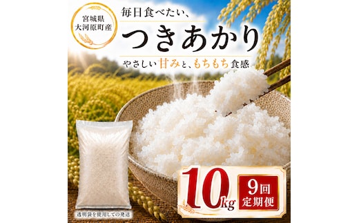 つきあかり 定期便 9回/10kg（5kg×2袋） 令和8年産 新米 ブランド米 白米 精米 【小分け】 宮城県大河原町産