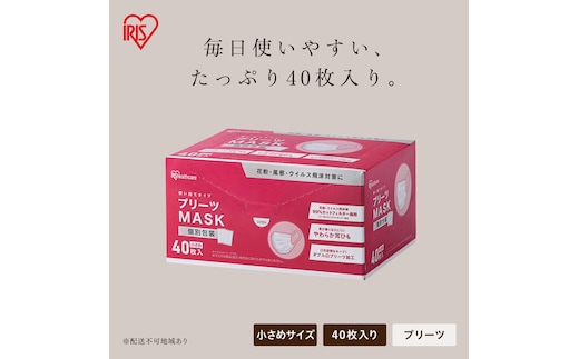 プリーツマスク 400枚（40枚入×10箱） 小さめサイズ PK-NV40S×10