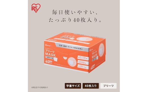 プリーツマスク 400枚（40枚入×10箱） 学童サイズ PK-NV40G×10
