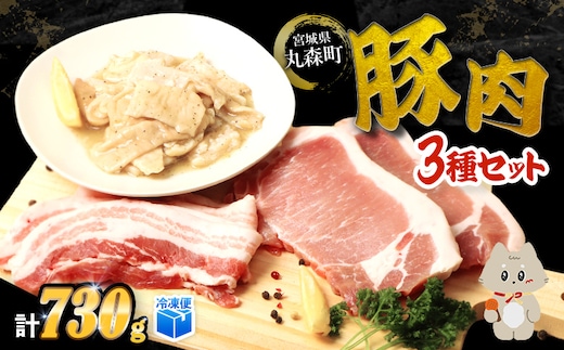【古今東北】 丸森町大槻ファーム 豚肉3種セット(計730g）【30103】