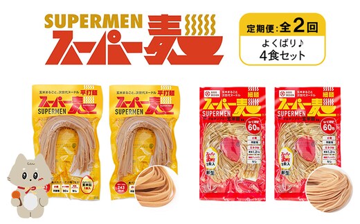 【定期便：全2回】スーパー麺 細麺＋平打麺 4食セット（各2食）【4602201】