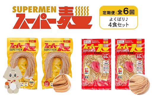 【定期便：全6回】スーパー麺 細麺＋平打麺 4食セット（各2食）【46024】