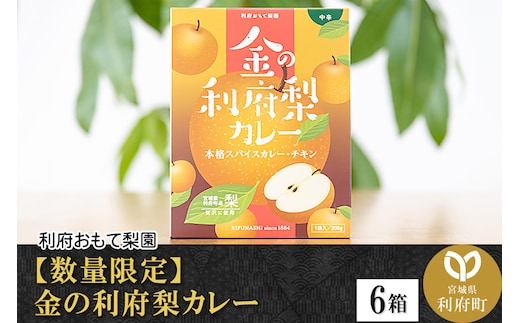 【数量限定】金の利府梨カレー(中辛) 200g×6箱セット「宮城県利府町産の梨を使用」