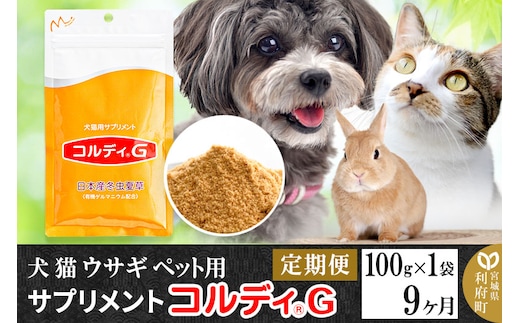《定期便9ヶ月》犬 猫 ウサギ ペット用サプリメント(コルディG) 100g×1袋 9か月 9ヵ月 9カ月 9ケ月