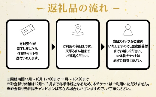 日本初の産金地・天平ろまん館本気採り砂金採り体験60分コースペア券 | dショッピングふるさと納税百選