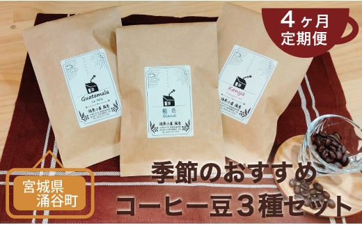 【4ヶ月定期便】季節のおすすめコーヒー豆3種セット〇 ｜ 定期便・ 飲料類 スペシャルティ 自家焙煎 季節 おすすめ 風景 香り ブレンド ストレート コーヒーバッグ【aubless013】