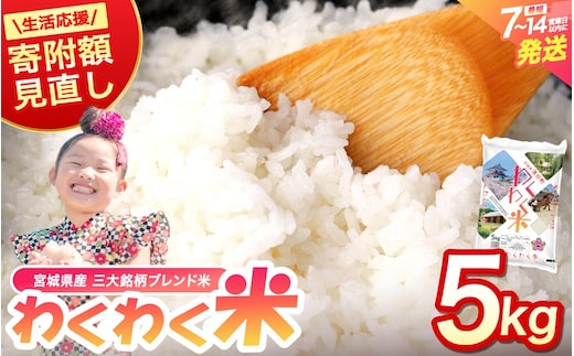 宮城県産三大銘柄いいとこ取りブレンド米 わくわく米 5kg×1袋入 計5kg ◆ ｜ お米 精米 白米 ひとめぼれ ササニシキ つや姫 宮城県産 三大銘柄【araseki001】