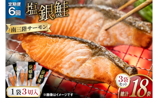 6回 定期便 鮭 切り身 塩銀鮭パック 3切 ×3袋 ×6回 総計18袋 [たみこの海パック 宮城県 南三陸町 m304amh560048] サーモン 銀鮭 塩銀鮭 シャケ 切身 さけ サケ 国産 小分け 個包装 冷凍