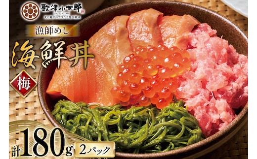 詰め合わせ 漁師めし 海鮮丼 〈梅〉 90g×2 計180g [橋本水産食品 宮城県 南三陸町 m304amh590014] 魚介 魚介類 魚 海鮮 海鮮丼 丼 サーモン 銀鮭 鮪 まぐろ マグロ 鮭 まぐろたたき 小分け 個包装 冷凍 三陸 めかぶ メカブ いくら いくら醤油漬け