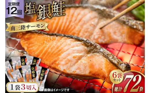 12回 定期便 鮭 切り身 塩銀鮭パック 3切 ×6袋 ×12回 総計72袋 [たみこの海パック 宮城県 南三陸町 m304amh560064] サーモン 銀鮭 塩銀鮭 シャケ 切身 さけ サケ 国産 小分け 個包装 冷凍