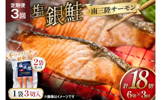 3回 定期便 塩銀鮭パック 3切×2袋×3回 総計6袋 [たみこの海パック 宮城県 南三陸町 m304amh560083] 鮭 切り身 サーモン 銀鮭 塩銀鮭 シャケ 切身 さけ サケ 国産 小分け 個包装 冷凍