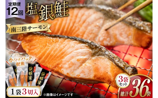 12回 定期便 鮭 切り身 塩銀鮭パック 3切 ×3袋 ×12回 総計36袋 [たみこの海パック 宮城県 南三陸町 m304amh560054] サーモン 銀鮭 塩銀鮭 シャケ 切身 さけ サケ 国産 小分け 個包装 冷凍