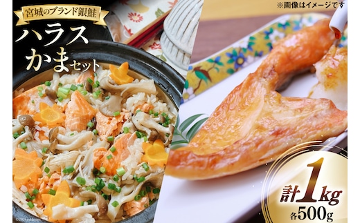 鮭 銀鮭 ハラス かま セット 各500g 計 1kg [南三陸さんさんマルシェ 宮城県 南三陸町 30ai0053] 国産 冷凍 カマ 切身 しゃけ シャケ さかな 魚 サケ さけ 魚介類 魚介 海鮮