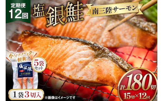 12回 定期便 塩銀鮭パック 3切×5袋×12回 総計60袋 [たみこの海パック 宮城県 南三陸町 m304amh560087] 鮭 切り身 サーモン 銀鮭 塩銀鮭 シャケ 切身 さけ サケ 国産 小分け 個包装 冷凍